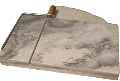 French Kitchen Marble Cheese Board with Slicer/charcuterie Light Gray And White - Image 1 of 4