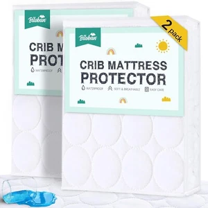 Waterproof Crib Mattress Protector 2 Pack, Quilted Crib Mattress Pad Cover Ultra - Picture 1 of 3