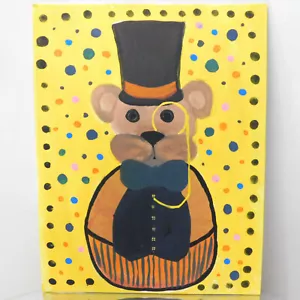 "Mr. Wobble Bear" von Original Künstler Acryl Kinderzimmer Gemälde 14"" x 11"" Leinwand - Bild 1 von 4
