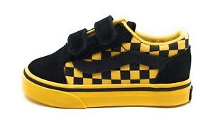 Vans Unisex Baby Old Skool V Sneakers Mono Check Black / Yellow Size 6T