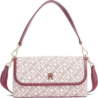 Tommy Hilfiger Monogram Shoulder Bag Purse, 5.6" X 10.4", W/Cross Strap, Oxblood - Image 1 of 4