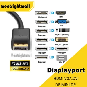 Displayport DP Male to VGA DVI HDMI Female Display Port Converter Adapter Cable - Picture 1 of 13
