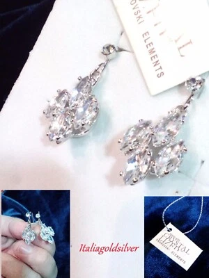 Orecchini Donna Rodiati Argento 925 SWAROVSKI ELEMENTS ORIGINALI Gioielli Sposa - Immagine 1 di 4