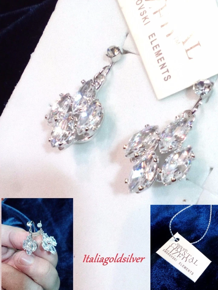 Orecchini Donna Rodiati Argento 925 SWAROVSKI ELEMENTS ORIGINALI Gioielli Sposa - Immagine 1 di 4