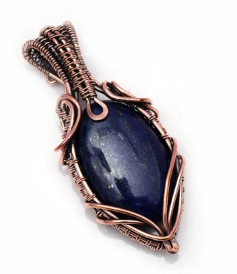 Ciondolo in lapislazzuli con filo di rame avvolto ciondolo gioiello fatto a m... - Immagine 1 di 4