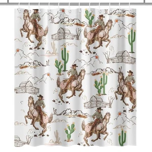 Lindarmeler Western Shower Curtain Wild West Cowboy Bathroom Curtain Cowboy R... - Picture 1 of 6