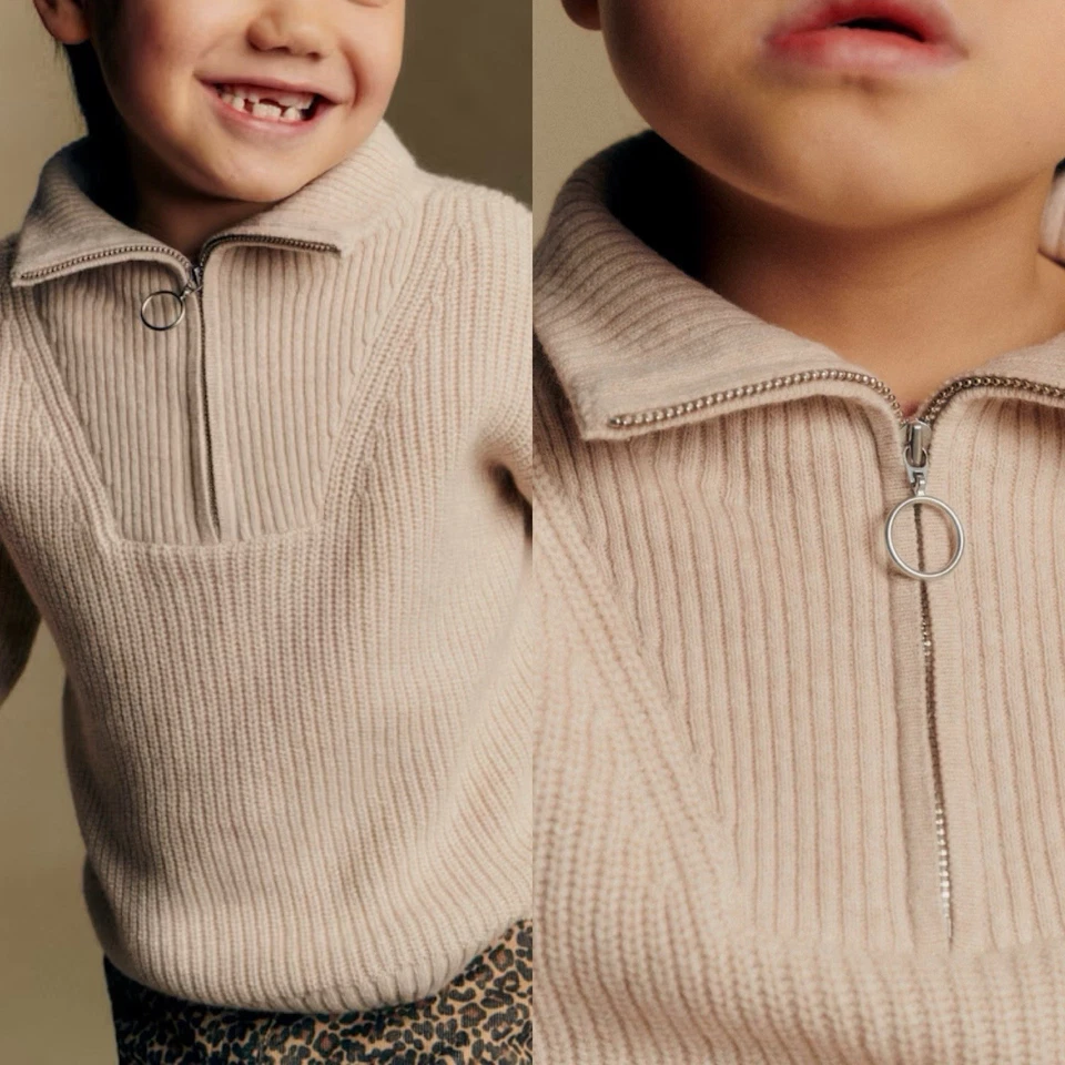 Suéter Petit Sezane Beige Algodón Lana Cuarto Cremallera Talla 12 Foto 1 de 4