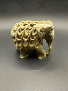 VTG Soap Stone Hand Carved Elephant with Fancy Head Dress & Baby Inside Belly - Picture 1 of 6