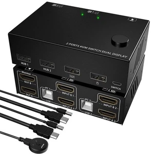 HDMI KVM 2X2 Switches 2 Port HDMI KVM Switch Dual 4K 30Hz HDCP 2.0 für 2 Comp... - Afbeelding 1 van 9