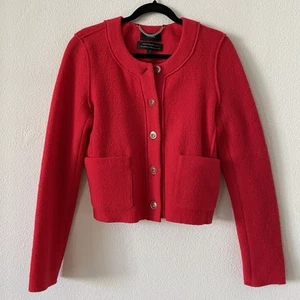 J. Crew Lady Jacket Italian Boiled Wool Size 8 Red Gold Buttons Patch Pockets - Picture 1 of 7