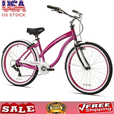 Bicicleta feminina 26" Del Rio Beach Cruiser estilo livre 7 velocidades bicicleta magenta - Imagem 1 de 4