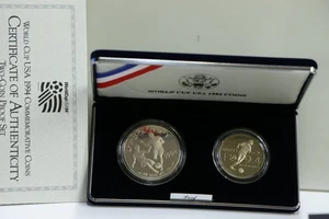 1994 US World Cup 2 Coin Proof Set Original Box/COA - Picture 1 of 5