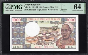 República del Congo 1000 Francos P3e 1981-84 PMG64 Elección UNC Billete Moneda ESCASO - Imagen 1 de 2