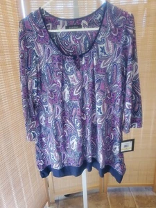 Ellen Tracy Damen Bluse Größe M Lila Rosa Weiß Paisley Plissee Stretch - Bild 1 von 9