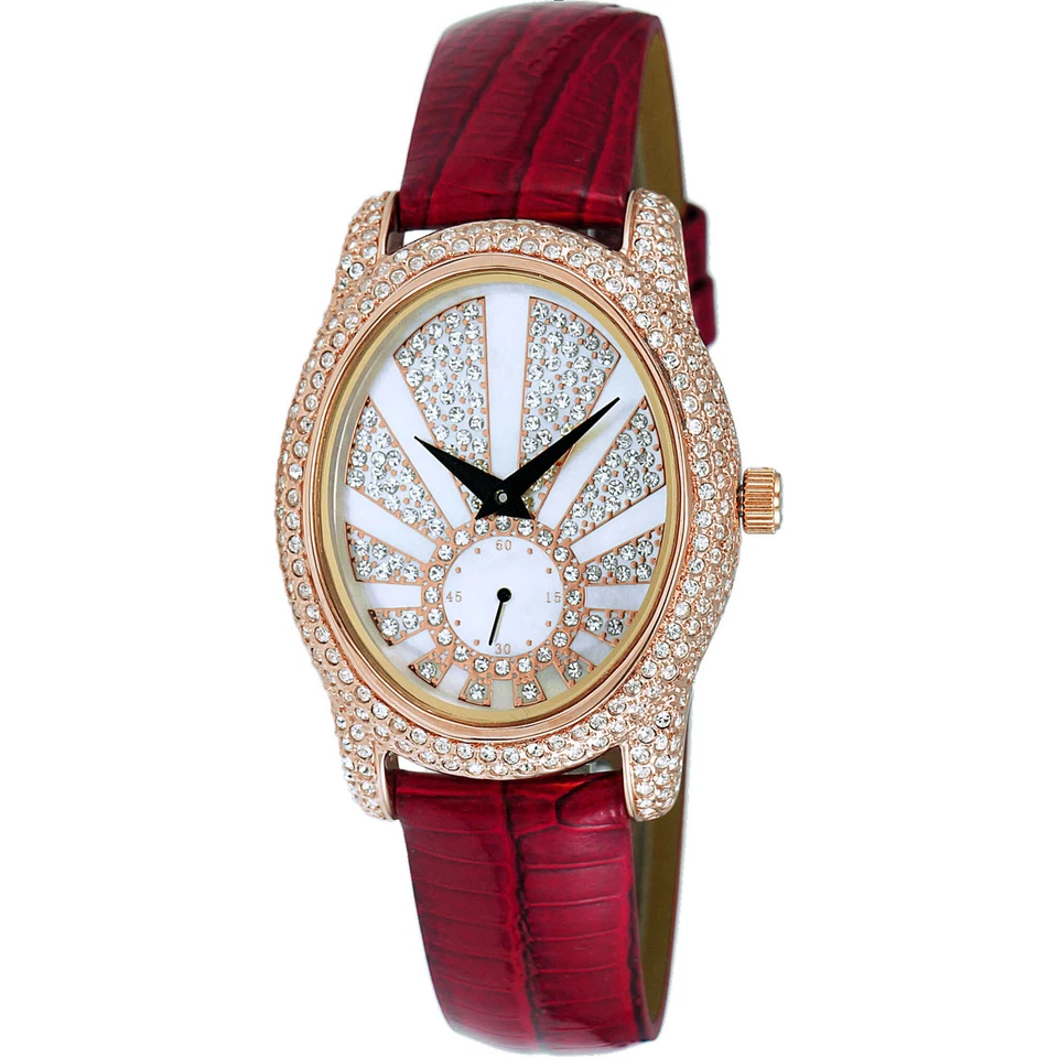 Adee Kaye Women's Watch Flushy Quartz White Dial Red Leather Strap AK2003-LRG - Image 1 of 1