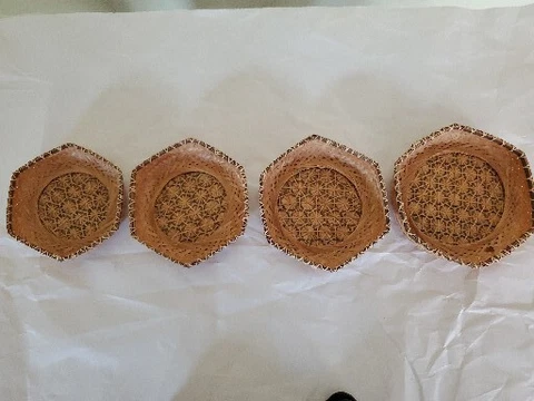 Set of 4 Nesting Hand Woven Hexagonal Baskets Bowls Cover