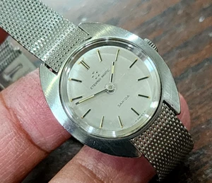 VINTAGE ETERNA AUTOMATIC LADYS SILVER DIAL WITH ORIGINAL MESH BAND SWISS. - Picture 1 of 13