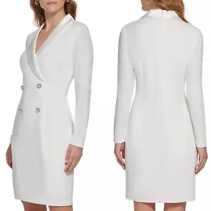 NUEVO VESTIDO VAINA ELIZA J Blanco CREPE Esmoquin BLAZER Satén Solapa Perla Botón 8 - Imagen 1 de 9