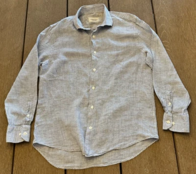 Williams & Kent Para Hombres Manga Larga Mediana Abotonada Cuadros Lino Azul Informal Foto 1 de 4