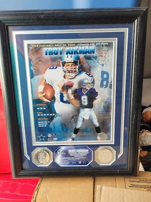 Dallas Cowboys Troy Aikman Highland como nuevo clase de placa enmarcada con monedas de plata Foto 1 de 4