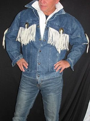 Chaqueta vaquera Pioneer Wear de cuero con flecos azul occidental para hombre EE. UU. 40 J41 Foto 1 de 4