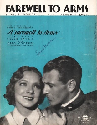 1933 GARY COOPER vintage film sheet music A FAREWELL TO ARMS with Helen Hayes - Image 1 of 2