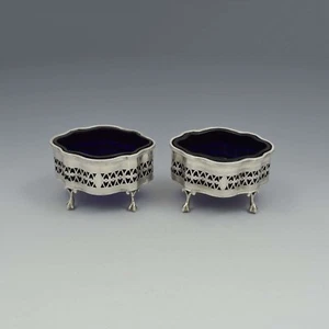 Antique Pretty Pair Victorian Pierced Silver Neoclassical Salts Chester 1900 - Picture 1 of 13
