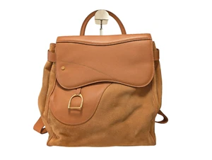 *Rare* GUCCI Saddle Backpack Suede Leathe Brown Vintage Authentic - Picture 1 of 24