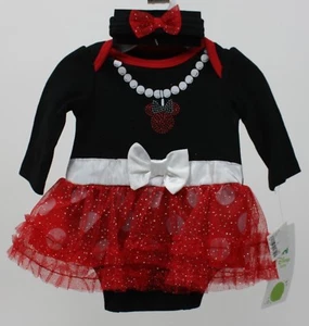 Disney Minnie Mouse Rojo Negro Mangas Largas Body y Cabezal Talla Recién Nacido Nuevo con Etiquetas - Imagen 1 de 1