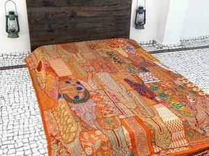 Colcha de retazos vintage edredón bordado a mano cubrecama colgante de pared - Imagen 1 de 9