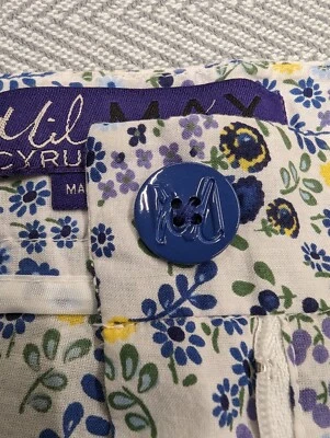 MILEY CYRUS MAX AZRIA 白色花卉打褶迷你短裤女式 9 码 — 第 1/4 张图片