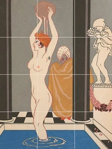 Panel de cerámica mural/mosaico de azulejos de George Barbier La Vasque - impresión Barbier - Imagen 1 de 4