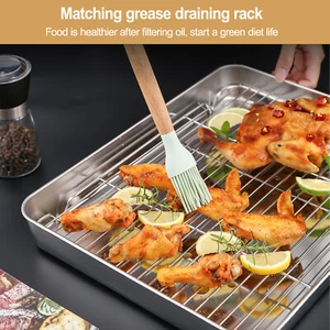 Baking Tray with Frame and Airtight Lid Set Stainless Steel Roasting Tray Silver - Picture 1 of 11