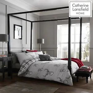 Catherine Lansfield Duvet Set Highland Stag Reversible Check Bedding Grey - Picture 1 of 5