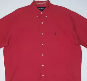 Camicia Ralph Lauren Blake rosso corallo con bottoni taglia L manica corta tinta unita - Foto 1 di 7