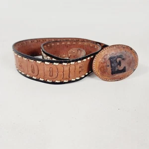 Vintage Tooled Leather Western Belt Eddie Rattle Snake Pattern - 39" x 1 3/4" - Picture 1 of 11