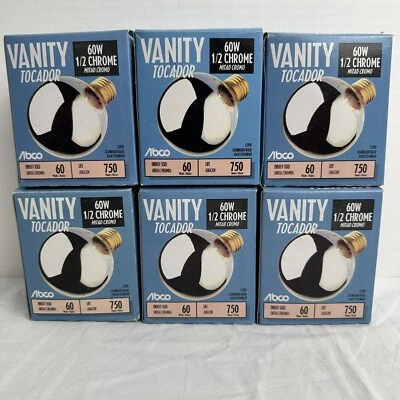 AbCo 6 Light Bulbs Vanity & Bathroom 60W 1/2 Chrome G-25 Standard Base 120V - Image 1 of 4