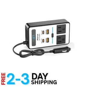 Compact 200W Car Inverter - 2 AC Outlets & 4 USB Ports for On-the-Go Charging - Picture 1 of 8
