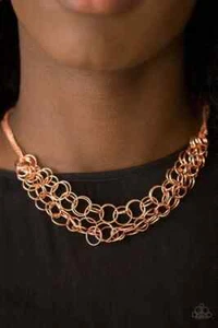 Paparazzi "Circus Tent Tango" Layered Shiny Copper Ring Industrial Necklace - Picture 1 of 4