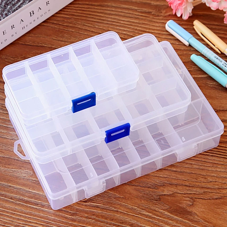3x Plastic Adjustable Jewelry Divider Box Beads Organizer Case Storage Container - Image 1 of 4