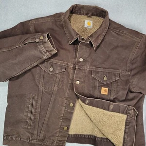 Carhartt J233 DKB Dark Brown Sherpa Lined Trucker Detroit Jacket Men’s Size 2XL - Picture 1 of 11