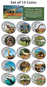 DINOSAUR Complete Set of 15 OFFICIAL Kennedy JFK US Half Dollar Colorized Coins