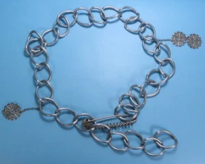 Silver Tone Metal Chain Link Hip Belt 32"+ Large Safety Pin Closure - Picture 1 of 8