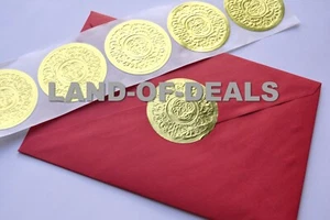 50 Round gold foil stickers Large envelope seals embossed metallic wedding craft - Picture 1 of 5