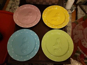 Secret Garden 4 Dessert Salad Plates Set Chick Easter Spring Pastel Polka Dots - Picture 1 of 6
