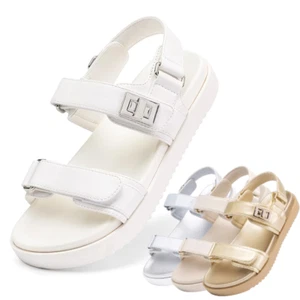 Girls Casual Slide Sandals Two Strap Open Toe Hook & Loop Summer Sandals - Picture 1 of 38