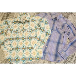 ARIAT PEARL SNAP WESTERN SHIRT GIRLS SMALL 8 AZTEC PLAID BUNDLE OF 2 COWGIRL EUC - Picture 1 of 21