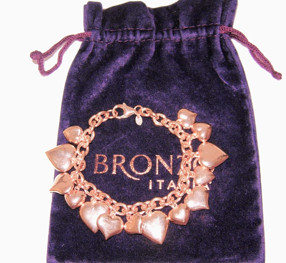 BRONCE ITALIA *RARO* MULTI SOPLO CORAZÓN ENCANTO PULSERA ORO ROSA 18CT + BRONCE QVC Foto 1 de 1