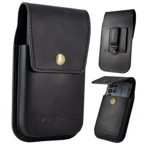Leather Cell Phone Holster for Men, Universal Magnetic Closure Vertical -Black - Zdjęcie 1 z 6
