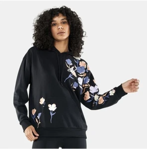 Adidas Mujer Floral Gráfico Estampado Sudadera con Capucha Larga Suelta Calce Negra Talla S - Imagen 1 de 13